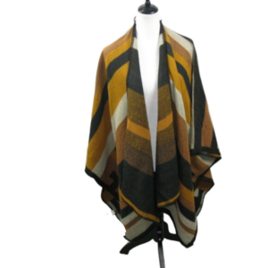 Warm Stripe Soft Open Front Poncho with Arm Holes Size OS